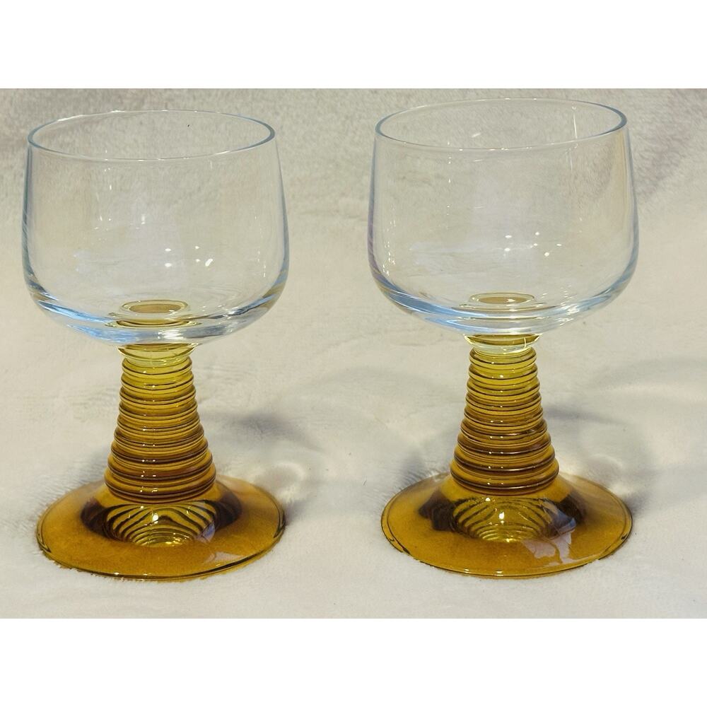 VTG Roemer Wine Glasses Goblets Amber Beehive Stem Made in Germany Set of 2